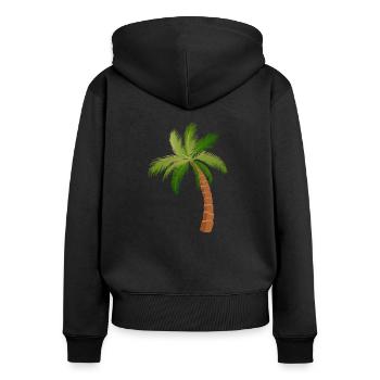 Palme Palmen 15062 W. - Frauen Premium Bio Zip Hoodie - Schwarz - Hinten - Julia (174cm)