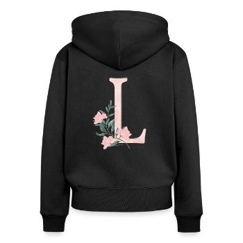 LETTRES L AVEC FLEURS - Sweat à capuche zippé Premium bio Femme - noir - Dos - Julia (174cm)