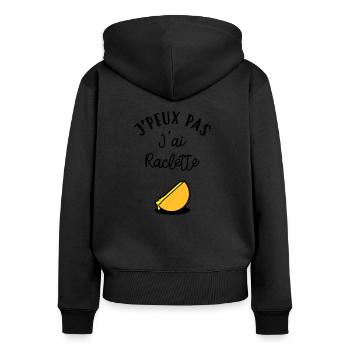 J'peux pas J'ai Raclette - Sweat à capuche zippé Premium bio Femme - noir - Dos - Julia (174cm)