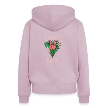 Boisson alcoolisée Flamingo Gang Flamingos Party - Sweat à capuche zippé Premium bio Femme - rose poudré - Dos - Julia (174cm)
