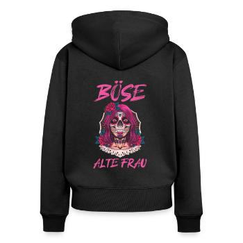Böse Alte Frau - Frauen Premium Bio Zip Hoodie - Schwarz - Hinten - Julia (174cm)