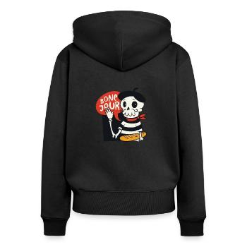 Französischer Skelett Cartoon Mit Bone Jour Spruch - Frauen Premium Bio Zip Hoodie - Schwarz - Hinten - Julia (174cm)