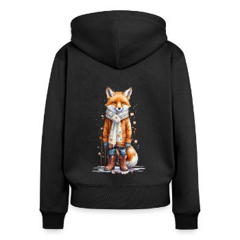Kuscheliger Fuchs im Winter - Aquarell - Frauen Premium Bio Zip Hoodie - Schwarz - Hinten - Julia (174cm)