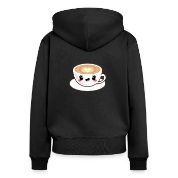 Kawaii cappuccino coffee - Women's Premium Organic Zip Hoodie - black - Back - Julia (174cm)