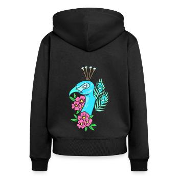 Beau gardien de zoo de paon - Sweat à capuche zippé Premium bio Femme - noir - Dos - Julia (174cm)