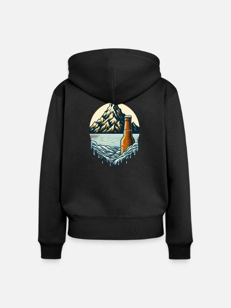 Gipfelsee mit Bierflasche - Frauen Premium Bio Zip Hoodie - Schwarz