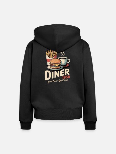Diner 1958 - Frauen Premium Bio Zip Hoodie - Schwarz