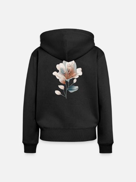 zarte Blume - Frauen Premium Bio Zip Hoodie - Schwarz