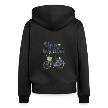Vélo au printemps - Sweat à capuche zippé Premium bio Femme - noir - Dos - Julia (174cm)