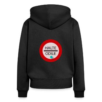 Halte Odile Deray - Sweat à capuche zippé Premium bio Femme - noir - Dos - Julia (174cm)