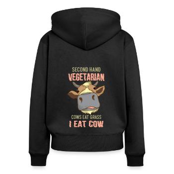 Second Hand Vegetarian Funny Meat Lover Anti Vegan - Frauen Premium Bio Zip Hoodie - Schwarz - Hinten - Julia (174cm)
