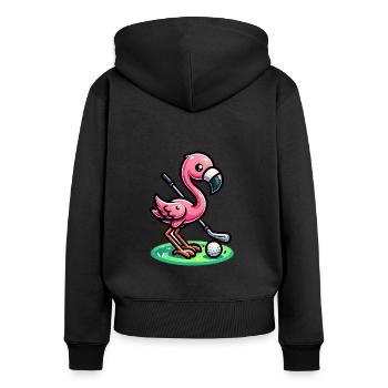 Flamingo Golfspieler - Lustiges Golfdesign - Frauen Premium Bio Zip Hoodie - Schwarz - Hinten - Julia (174cm)