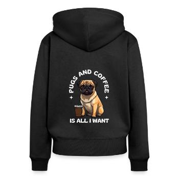 Süßer Lachender Mops & Kaffee Design - Frauen Premium Bio Zip Hoodie - Schwarz - Hinten - Julia (174cm)