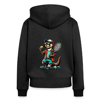 Cool Otter Joueur de Tennis Balle de Sport - Sweat à capuche zippé Premium bio Femme - noir - Dos - Julia (174cm)