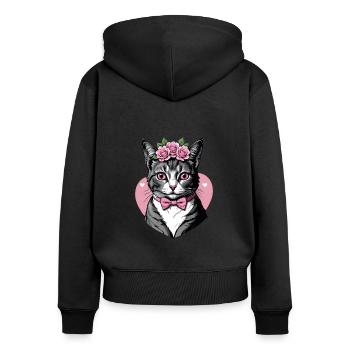 Sweet Cat Sweet Cat Bride Wedding Wedding Marry Love - Women's Premium Organic Zip Hoodie - black - Back - Julia (174cm)