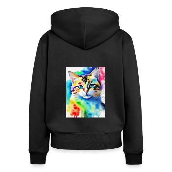 Cat Watercolor Sweet design - Frauen Premium Bio Zip Hoodie - Schwarz - Hinten - Julia (174cm)