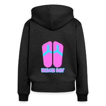 Beach Day Flip Flop in rosa/blau - Frauen Premium Bio Zip Hoodie - Schwarz - Hinten - Julia (174cm)