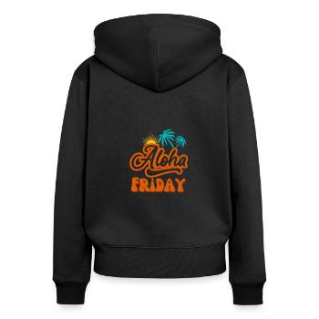 Aloha Vendredi J’adore vendredi vendredi week-end - Sweat à capuche zippé Premium bio Femme - noir - Dos - Julia (174cm)