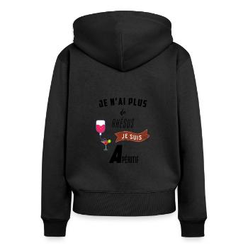Je n'ai plus de rhésus je suis A péritif - Apéro - Sweat à capuche zippé Premium bio Femme - noir - Dos - Julia (174cm)