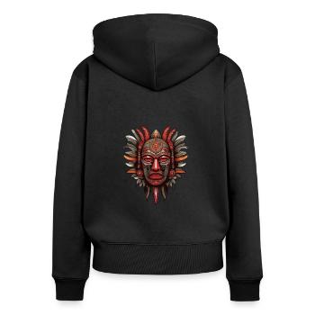 Kunstvoll farbenfrohe Inka Aztekenmaske - Frauen Premium Bio Zip Hoodie - Schwarz - Hinten - Julia (174cm)