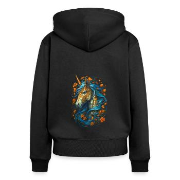 Einhorn - Frauen Premium Bio Zip Hoodie - Schwarz - Hinten - Julia (174cm)