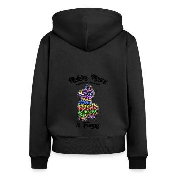 making money is funny by haka - Frauen Premium Bio Zip Hoodie - Schwarz - Hinten - Julia (174cm)