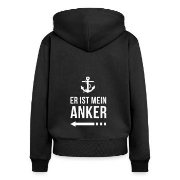 Er ist mein Anker | Partner Edition | Ehepaar Paar - Frauen Premium Bio Zip Hoodie - Schwarz - Hinten - Julia (174cm)