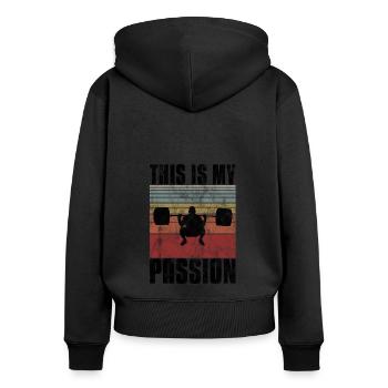 C’est ma passion Musculation Bodybuilder GYM - Sweat à capuche zippé Premium bio Femme - noir - Dos - Julia (174cm)