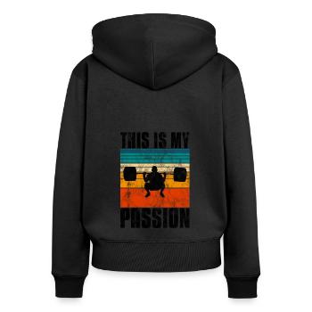 C’est ma passion Musculation Bodybuilder GYM - Sweat à capuche zippé Premium bio Femme - noir - Dos - Julia (174cm)