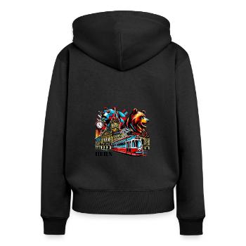 Bern - Frauen Premium Bio Zip Hoodie - Schwarz - Hinten - Julia (174cm)