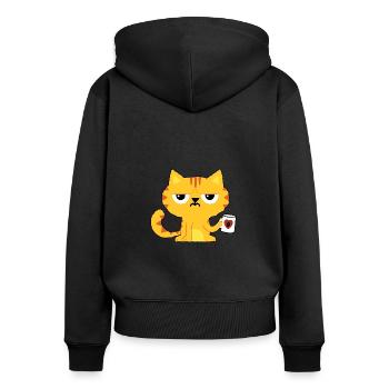 Coffee Drinker Cat Sleep Shirt Morning Muffle - Women's Premium Organic Zip Hoodie - black - Back - Julia (174cm)