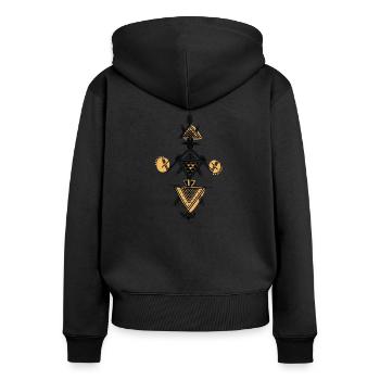 motif poterie kabyle - Sweat à capuche zippé Premium bio Femme - noir - Dos - Julia (174cm)