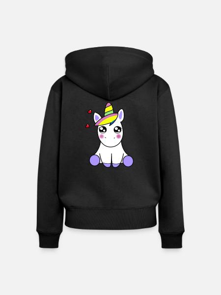 KAWAII EINHORN - Frauen Premium Bio Zip Hoodie - Schwarz
