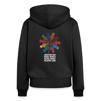 Gegen Rassismus - Frauen Premium Bio Zip Hoodie - Schwarz - Hinten - Julia (174cm)