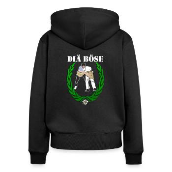 schwinger diae boese1 - Frauen Premium Bio Zip Hoodie - Schwarz - Hinten - Julia (174cm)