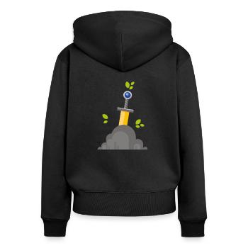 Excalibur - Frauen Premium Bio Zip Hoodie - Schwarz - Hinten - Julia (174cm)