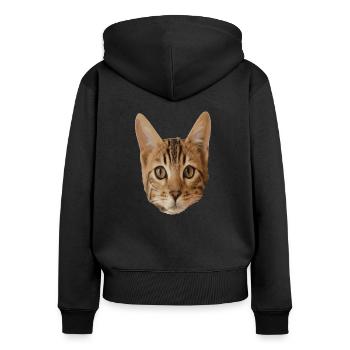 Katzenkopf - Frauen Premium Bio Zip Hoodie - Schwarz - Hinten - Julia (174cm)
