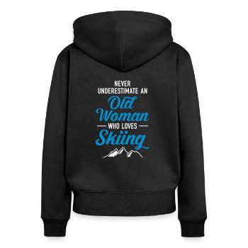 Never Underestimate An Old Woman Who Loves Skiing - Sweat à capuche zippé Premium bio Femme - noir - Dos - Julia (174cm)