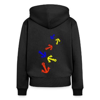 Anker form - Frauen Premium Bio Zip Hoodie - Schwarz - Hinten - Julia (174cm)