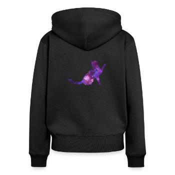 Weltraum Katze - Frauen Premium Bio Zip Hoodie - Schwarz - Hinten - Julia (174cm)