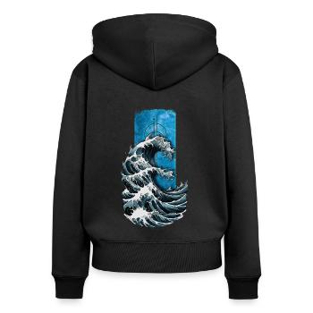 Ocean's Fury: Design der großen Meereswelle - Frauen Premium Bio Zip Hoodie - Schwarz - Hinten - Julia (174cm)