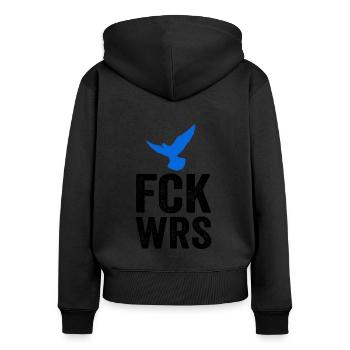 FCK WRS - Frauen Premium Bio Zip Hoodie - Schwarz - Hinten - Julia (174cm)