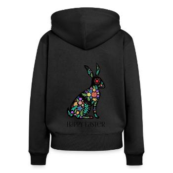 Happy Easter - Bunter Osterhase Floral - Frauen Premium Bio Zip Hoodie - Schwarz - Hinten - Julia (174cm)