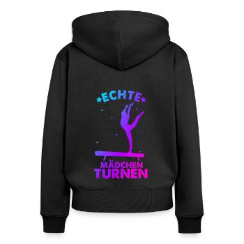 Turnen Gymnsatik Turntrainer Sportverein Sport Tur - Frauen Premium Bio Zip Hoodie - Schwarz - Hinten - Julia (174cm)
