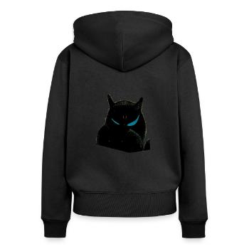 Chat noir aux yeux bleus - Sweat à capuche zippé Premium bio Femme - noir - Dos - Julia (174cm)