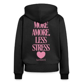 Mehr Liebe Weniger Stress  - Frauen Premium Bio Zip Hoodie - Schwarz - Hinten - Julia (174cm)