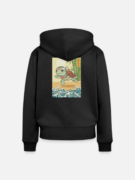 Kawaii Kampfkunst Schildkröte - Frauen Premium Bio Zip Hoodie - Schwarz