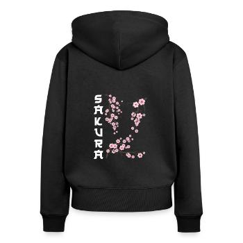 Japanese Cherry Blossom Sakura - Women's Premium Organic Zip Hoodie - black - Back - Julia (174cm)