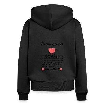 Turnlehrerin Turnen Lehrerin Danke zum Abschied - Frauen Premium Bio Zip Hoodie - Schwarz - Hinten - Julia (174cm)