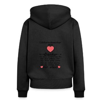 Lästerschwester Danke Dankeschön zum Abschied - Frauen Premium Bio Zip Hoodie - Schwarz - Hinten - Julia (174cm)